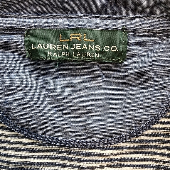 Lauren Jeans blue white stripe short sleeve t-shirt lace up front tie Large - Picture 4 of 5